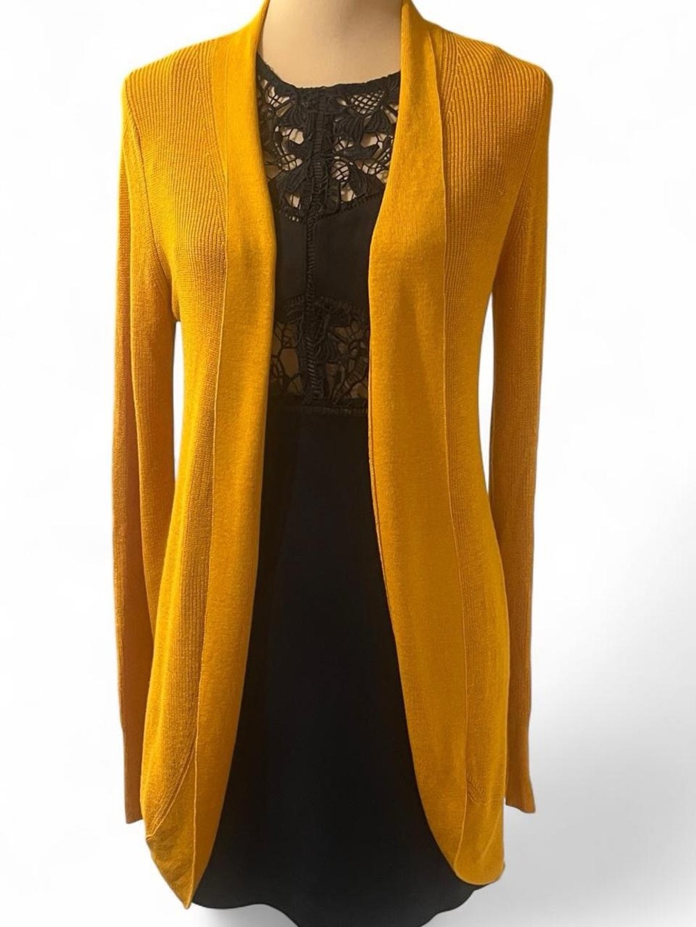 Open-Front Women's Cardigan Sweater in Mustard Yellow